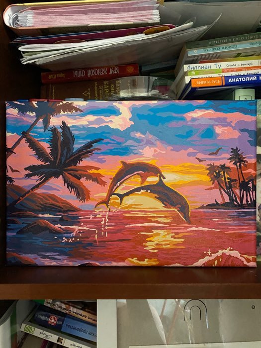 Фотография покупателя товара Картина по номерам на холсте с подрамником «Игра дельфинов» 20х30 см