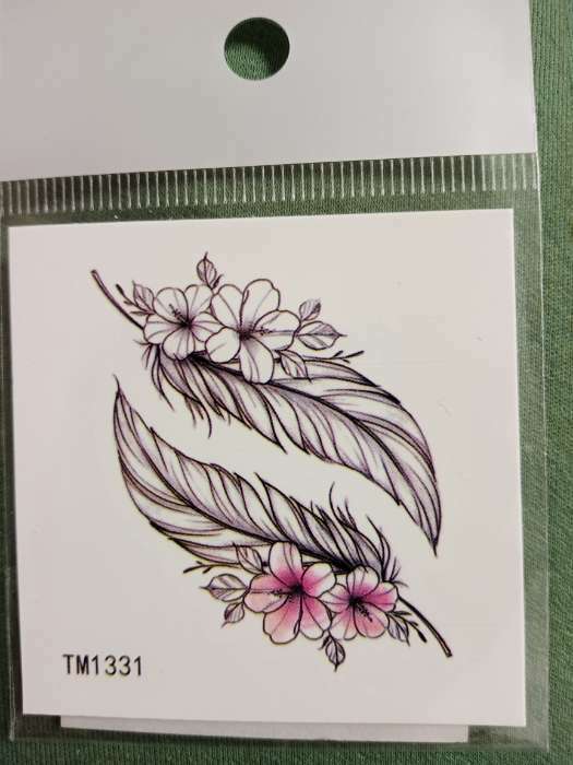 Фотография покупателя товара Татуировка на тело цветная "Перья с цветами" 6х6 см - Фото 2