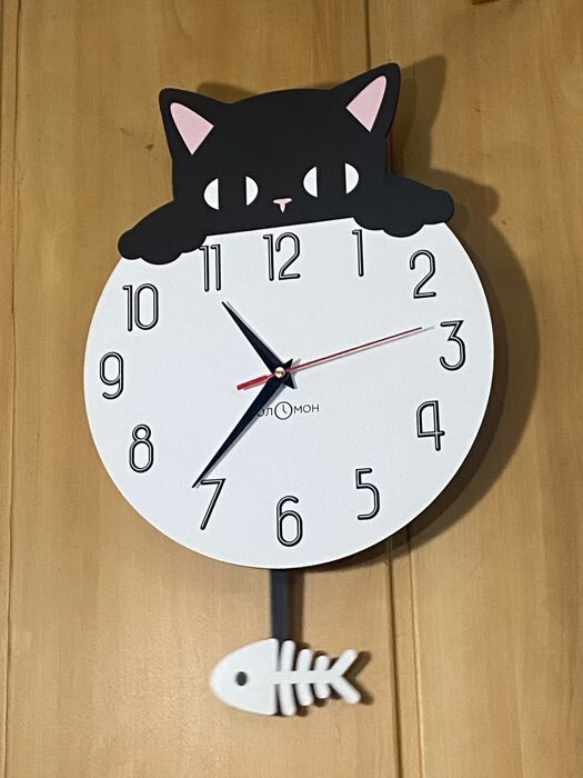 Фотография покупателя товара Часы настенные детские "Черный кот", с маятником, 36 х 24 см - Фото 1