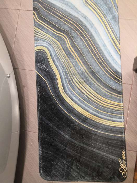 Фотография покупателя товара Коврик для ванной и туалета Доляна «Камень», 44×120 см, цвет чёрный
