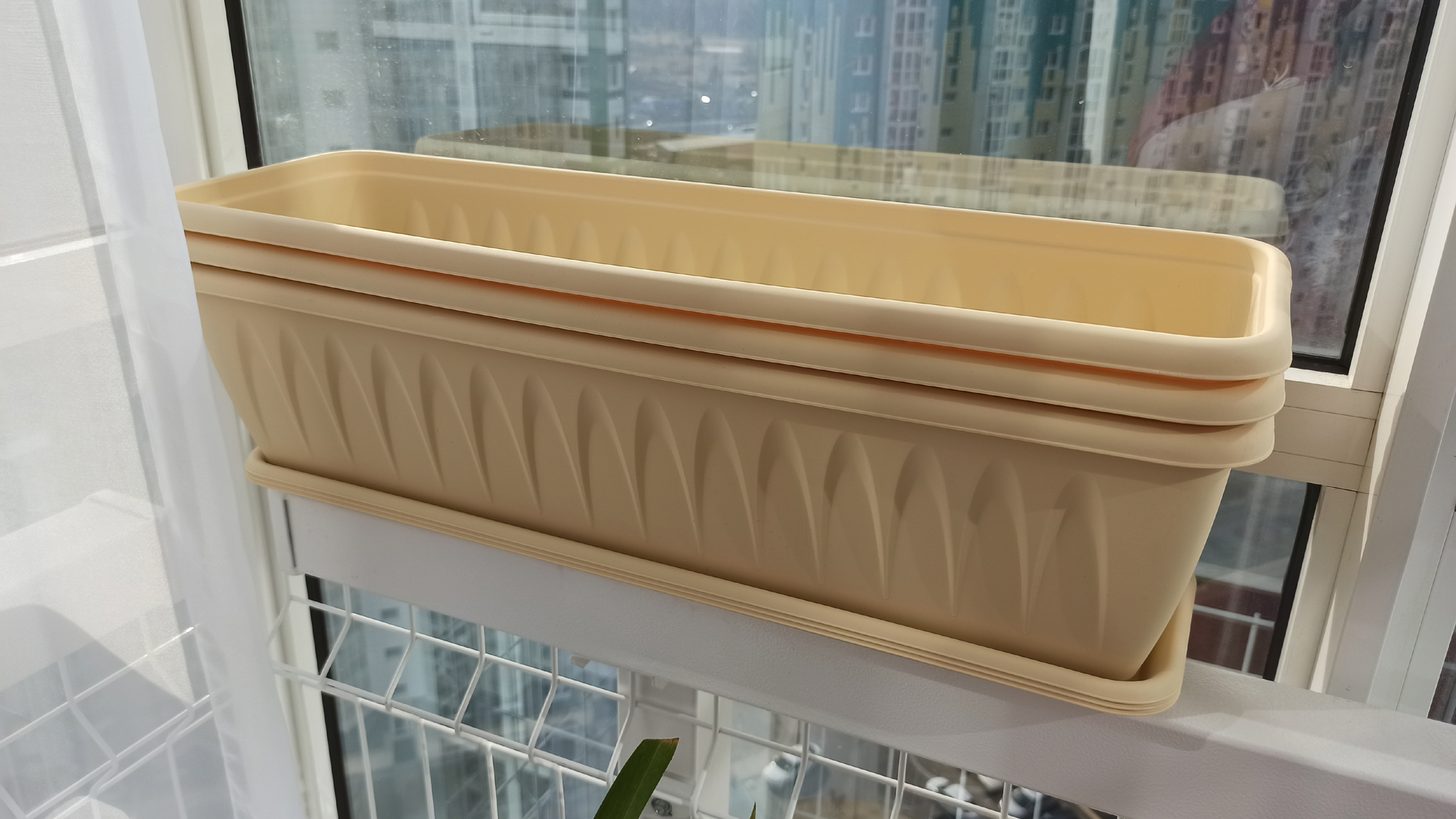 Фотография покупателя товара Ящик балконный «Алиция», 60 см, с поддоном, цвет белая глина - Фото 5