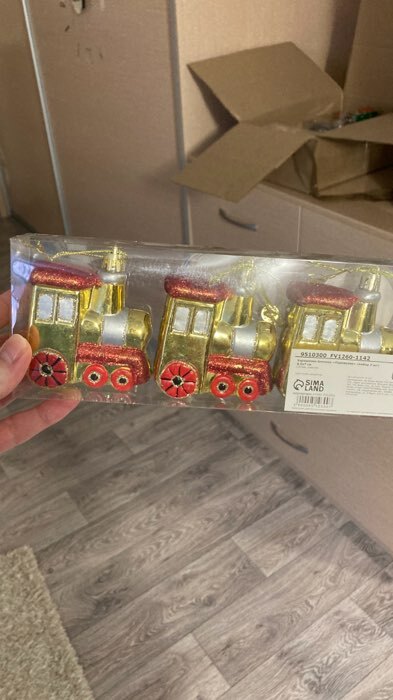 Фотография покупателя товара Ёлочные игрушки 3 шт. «Зимнее волшебство. Паровозик» пластик, 6.5×7 см, золото - Фото 2