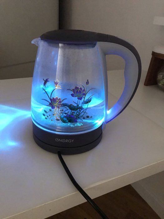 Фотография покупателя товара Чайник электрический ENERGY E-287, стекло, 2 л, 1500 Вт, подсветка, синий - Фото 3