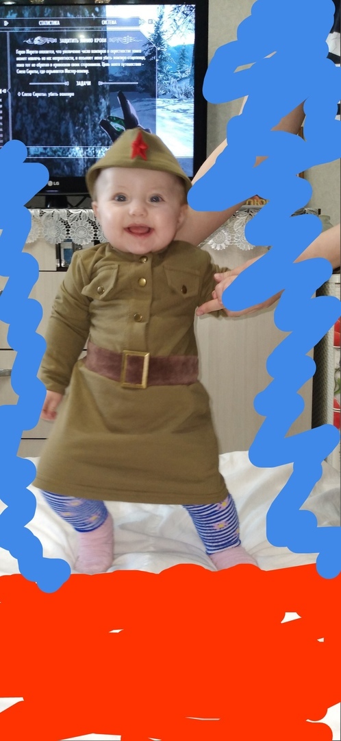 Фотография покупателя товара Костюм военного для девочки: платье, пилотка, трикотаж, хлопок 100%, рост 86 см, 1-2 года, цвета МИКС - Фото 2