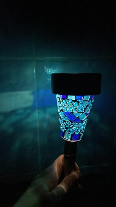 Фотография покупателя товара Садовый светильник на солнечной батарее «Голубой витраж», 7 × 38.5 × 7 см, 1 LED, свечение белое - Фото 4
