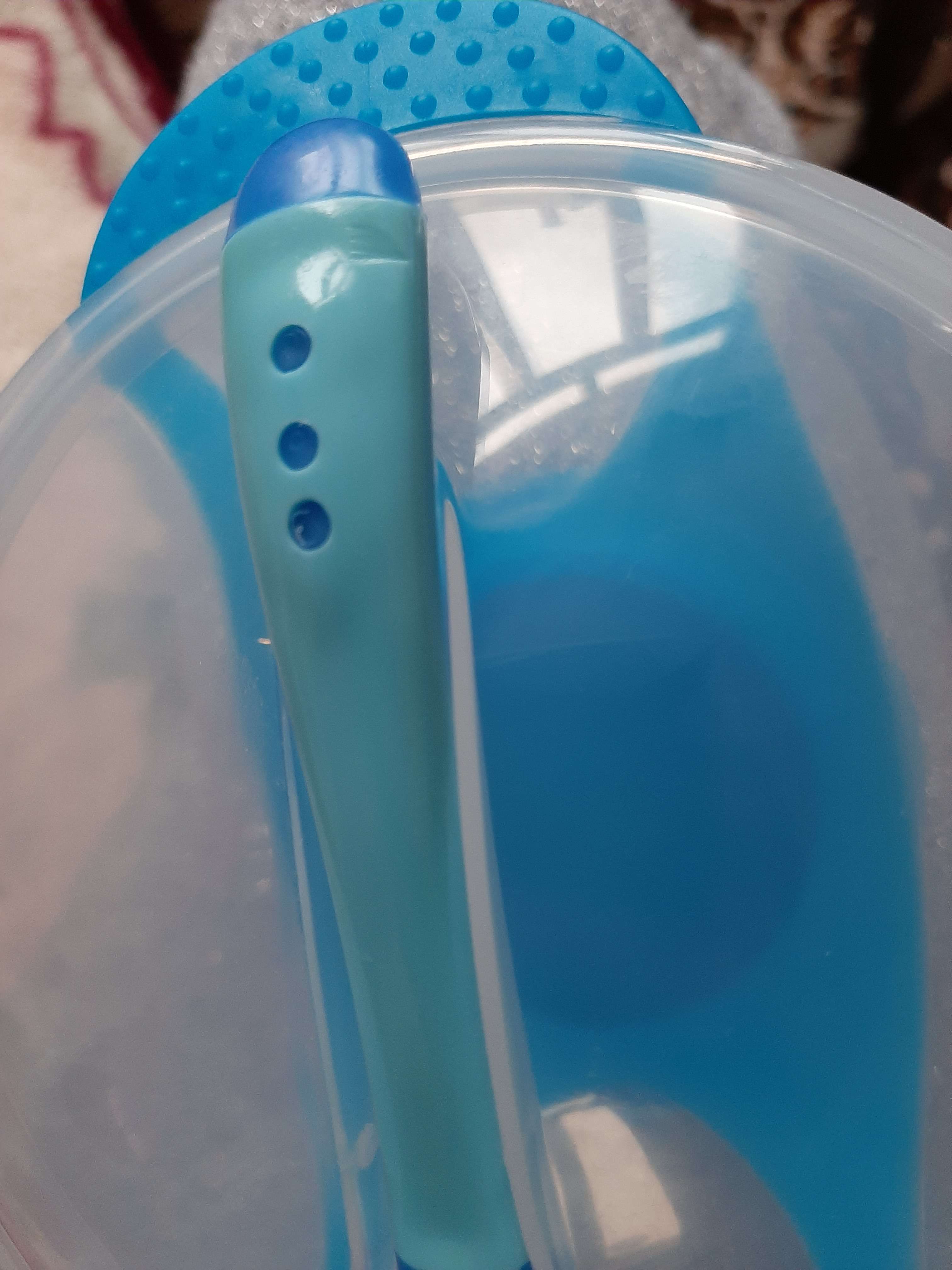 Фотография покупателя товара Набор для кормления, 3 предмета: тарелка на присоске 350 мл, крышка, термоложка, цвет синий