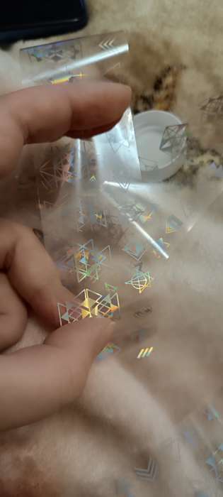 Фотография покупателя товара Переводная фольга для декора «Геометрия», с рисунком, 4 × 80 см, в пластиковом футляре, цвет голографичный серебристый