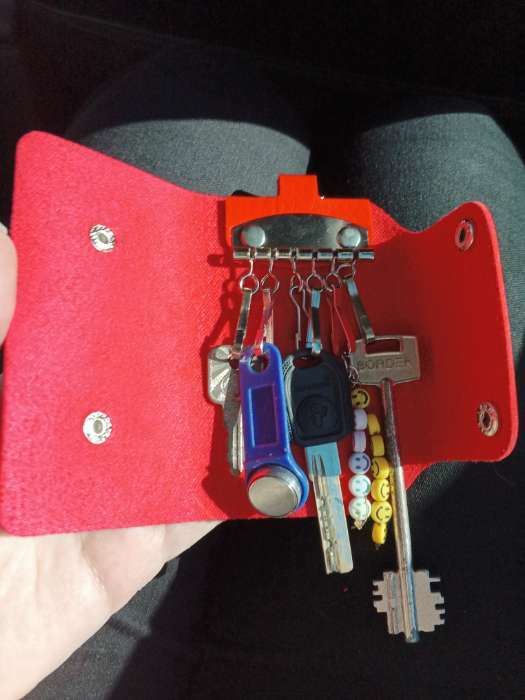 Фотография покупателя товара Ключница на кнопках, длина 11 см, 7 карабинов, цвет красный - Фото 2
