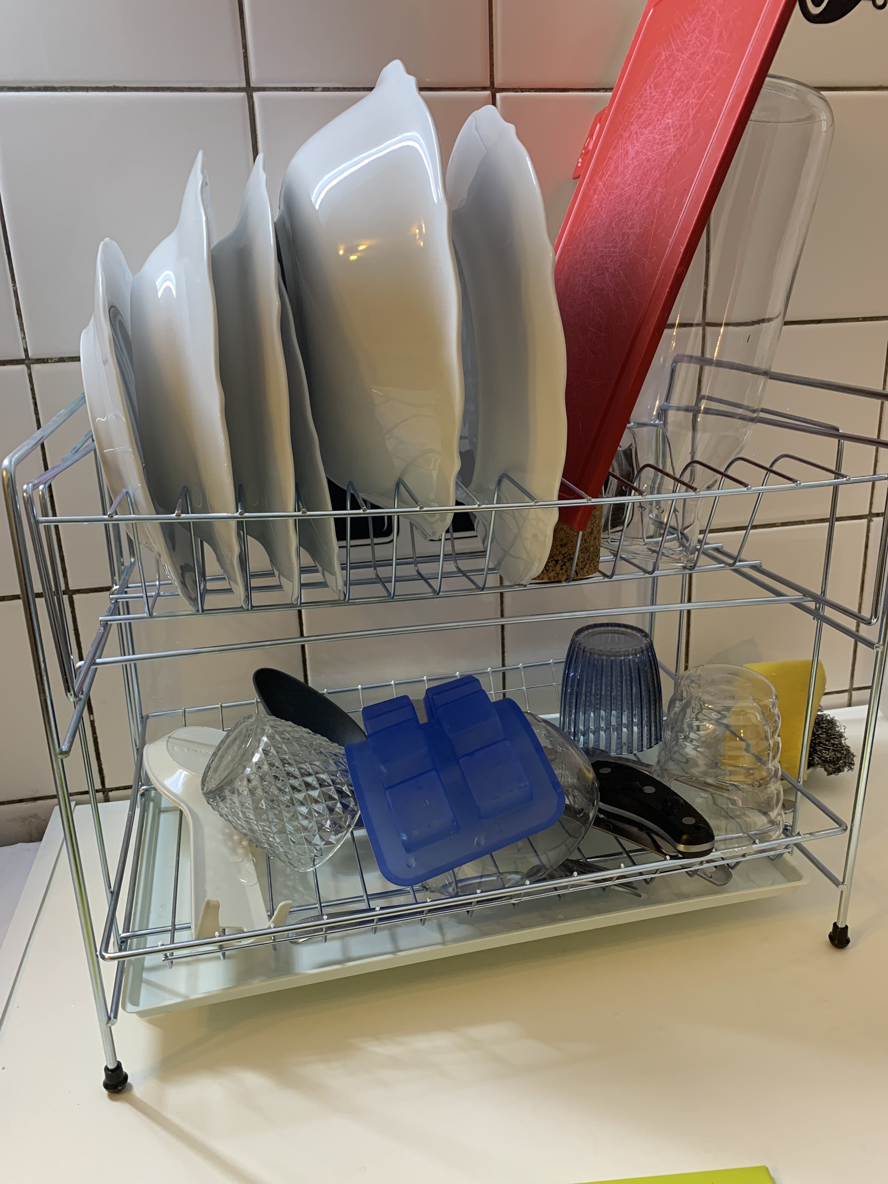 Фотография покупателя товара Сушилка для посуды с поддоном 2-х ярусная, разборная, 39×25,5×30 см, цинк, цвет серебристый