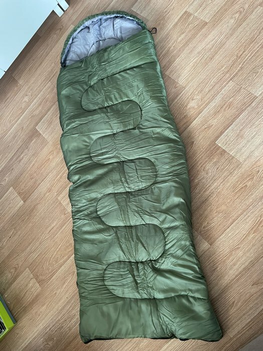 Фотография покупателя товара Спальный мешок туристический, 220×75 см, до -20 градусов, 700 г/м², цвет мха - Фото 2