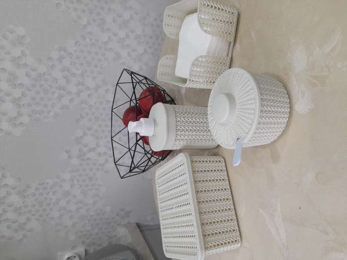 Фотография покупателя товара Дозатор для мыла «Вязание», 500 мл, белый ротанг - Фото 1