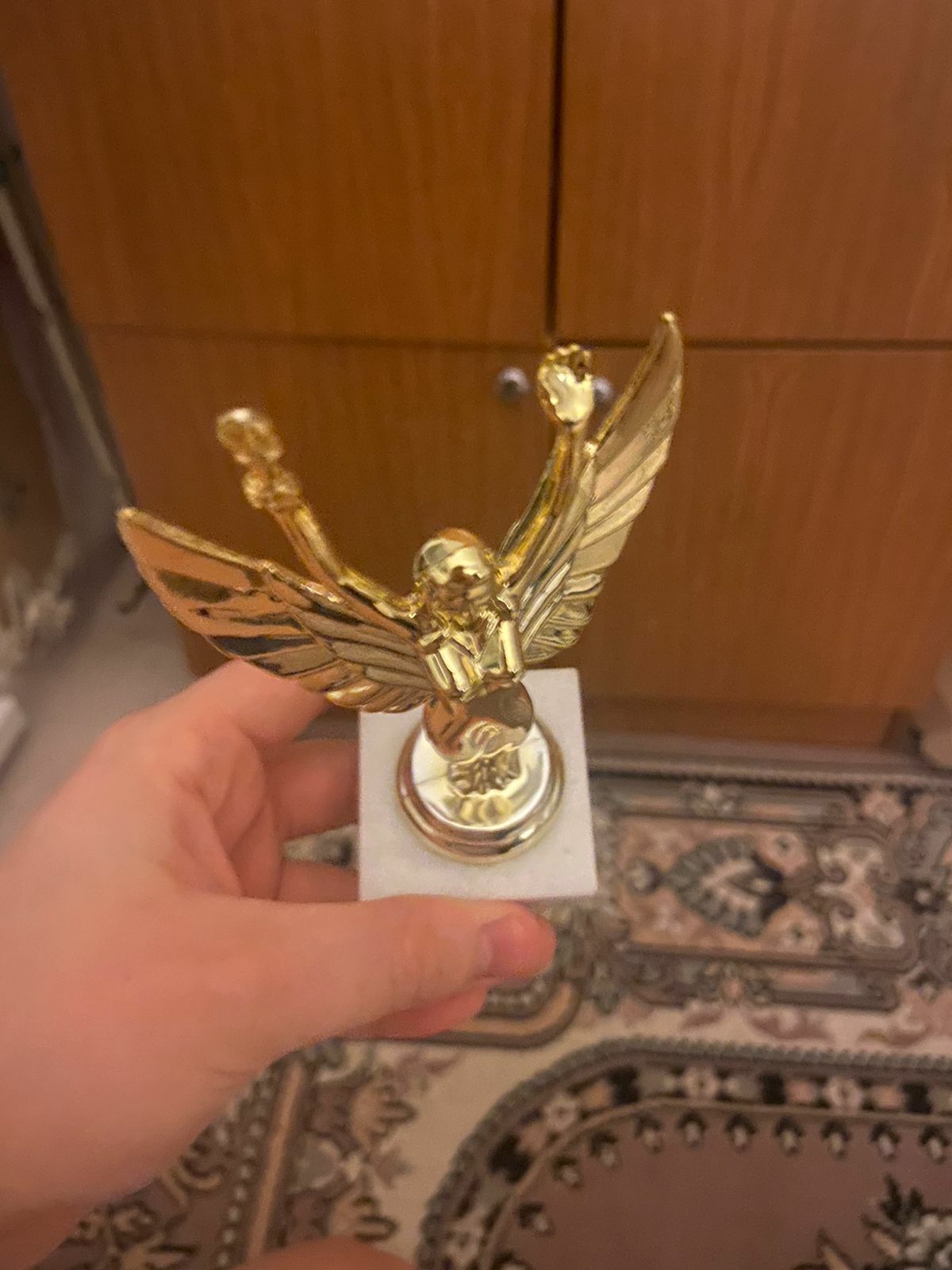 Фотография покупателя товара Наградная фигура под нанесение «Ника», золото, подставка камень, 16 см - Фото 4