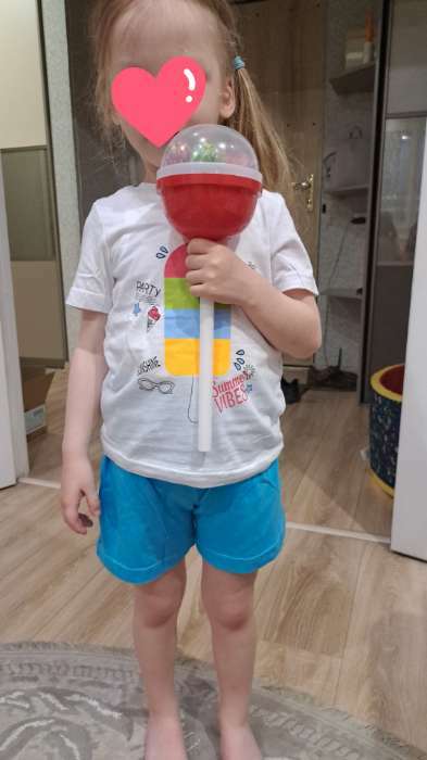 Фотография покупателя товара Комплект для девочки (футболка/шорты) "Цветное эскимо", цвет бирюзовый, рост 104-110