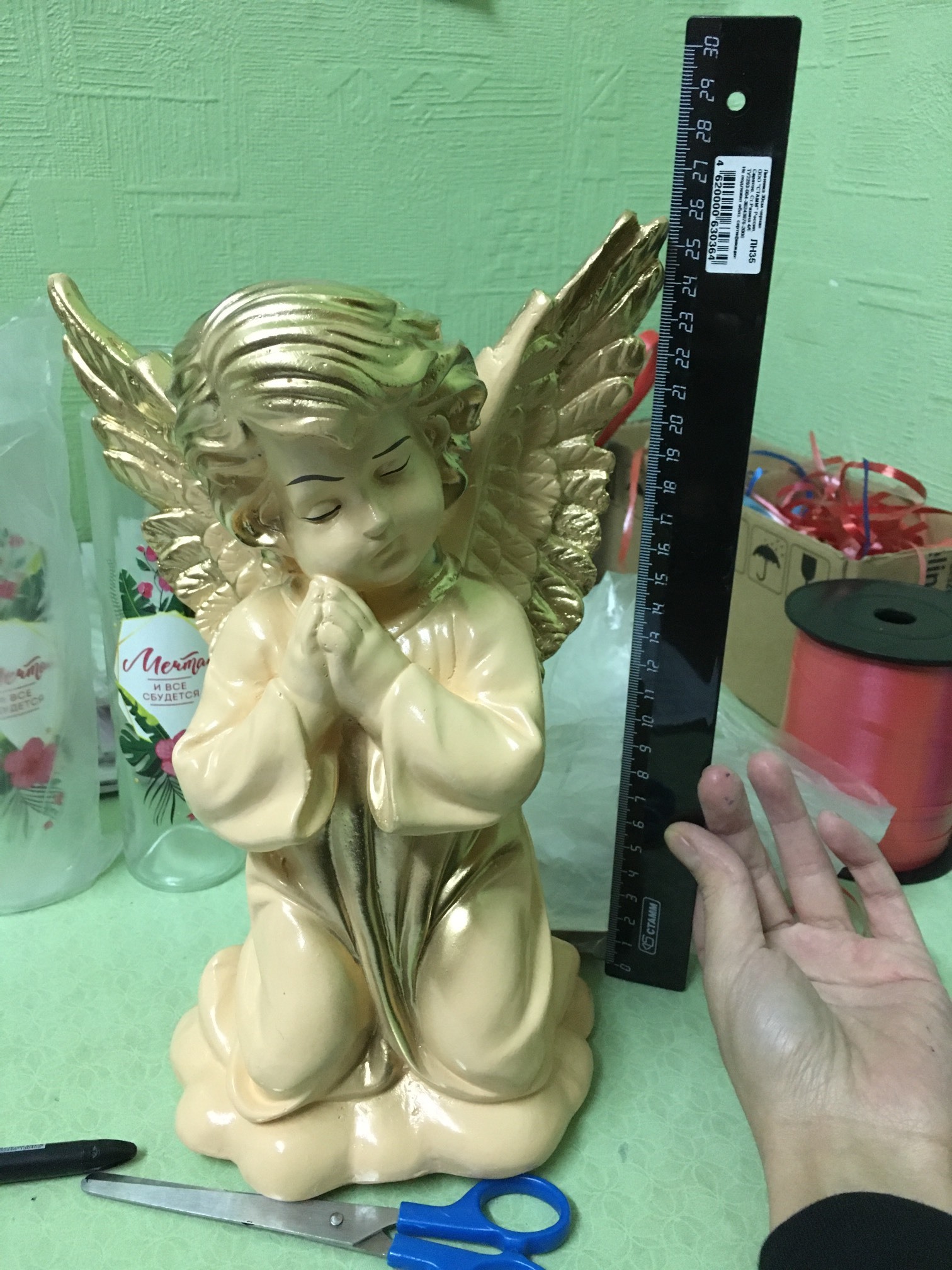 Фотография покупателя товара Статуэтка "Ангел с крыльями", бежевая, гипс, 27 см