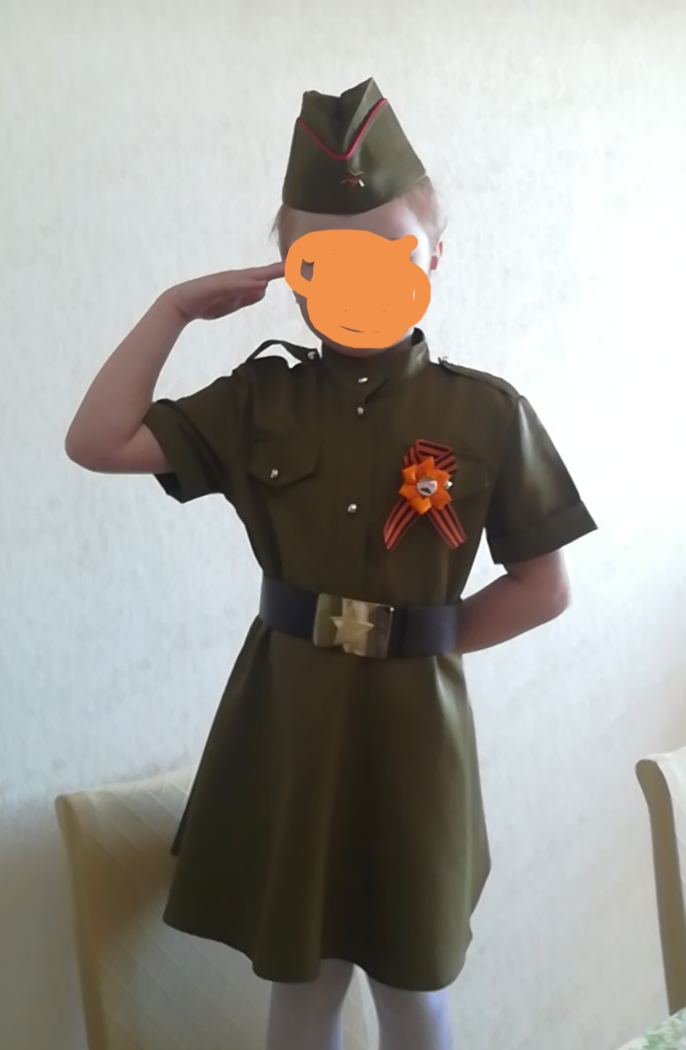 Фотография покупателя товара Карнавальный костюм военного: платье с коротким рукавом, пилотка, р-р 36, рост 134-140 см - Фото 1