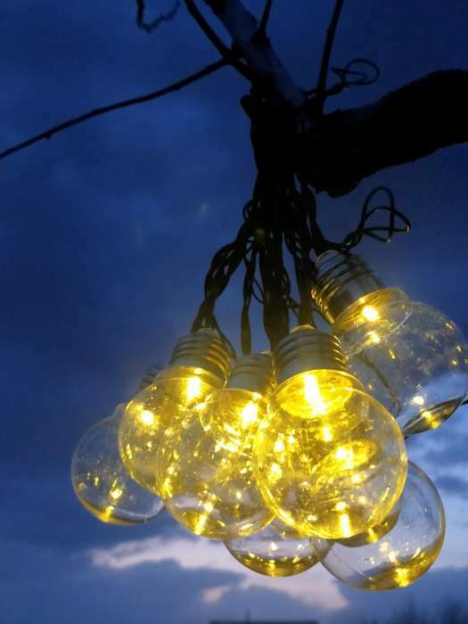 Фотография покупателя товара Гирлянда «Нить» 2.7 м с насадками «Лампы», IP44, тёмная нить, 10 LED, свечение тёплое белое, 8 режимов, солнечная батарея - Фото 1