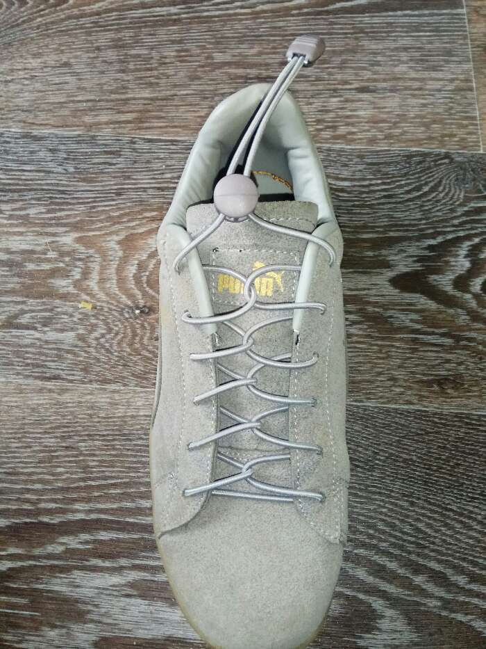 Фотография покупателя товара Шнурки для обуви, пара, круглые, с фиксатором, эластичные, d = 3 мм, 100 см, цвет белый - Фото 3