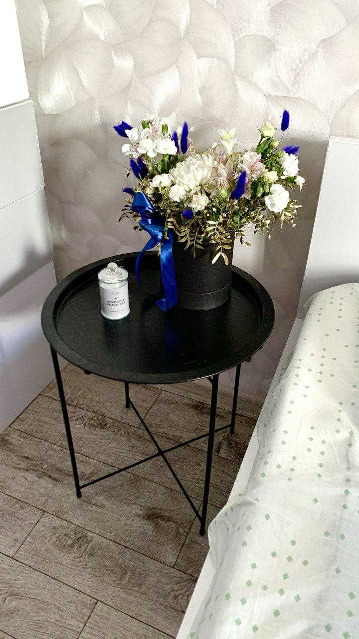 Фотография покупателя товара Складной металлический столик-поднос 2 в 1, 470×470×505 мм, цвет чёрный - Фото 1