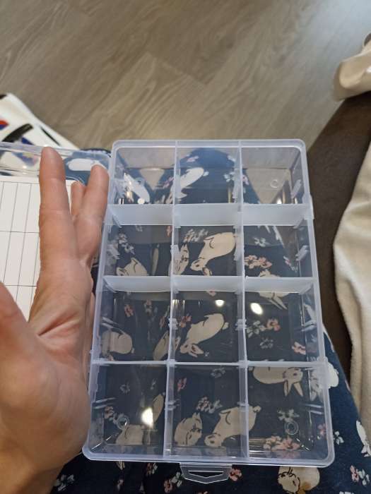 Фотография покупателя товара Органайзер для ниток мулине с бобинами, 12 съёмных ячеек, 19,6 × 13,2 × 3,6 см, цвет прозрачный - Фото 3
