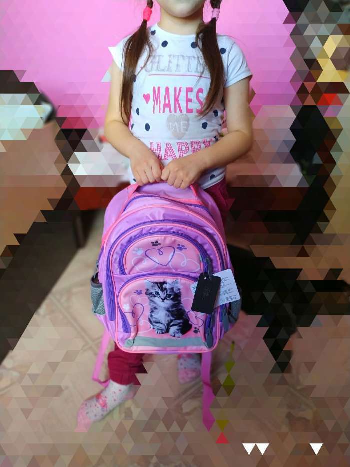 Фотография покупателя товара Рюкзак школьный, 36 х 23 х 13 см, эргономичная спинка, Calligrata П "Котёнок", серый/розовый