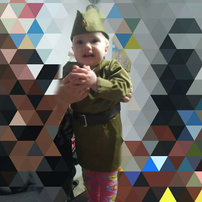 Фотография покупателя товара Карнавальный костюм «Солдаточка-малютка», пилотка, гимнастёрка, ремень, юбка, 1-2 года, рост 82-92 см