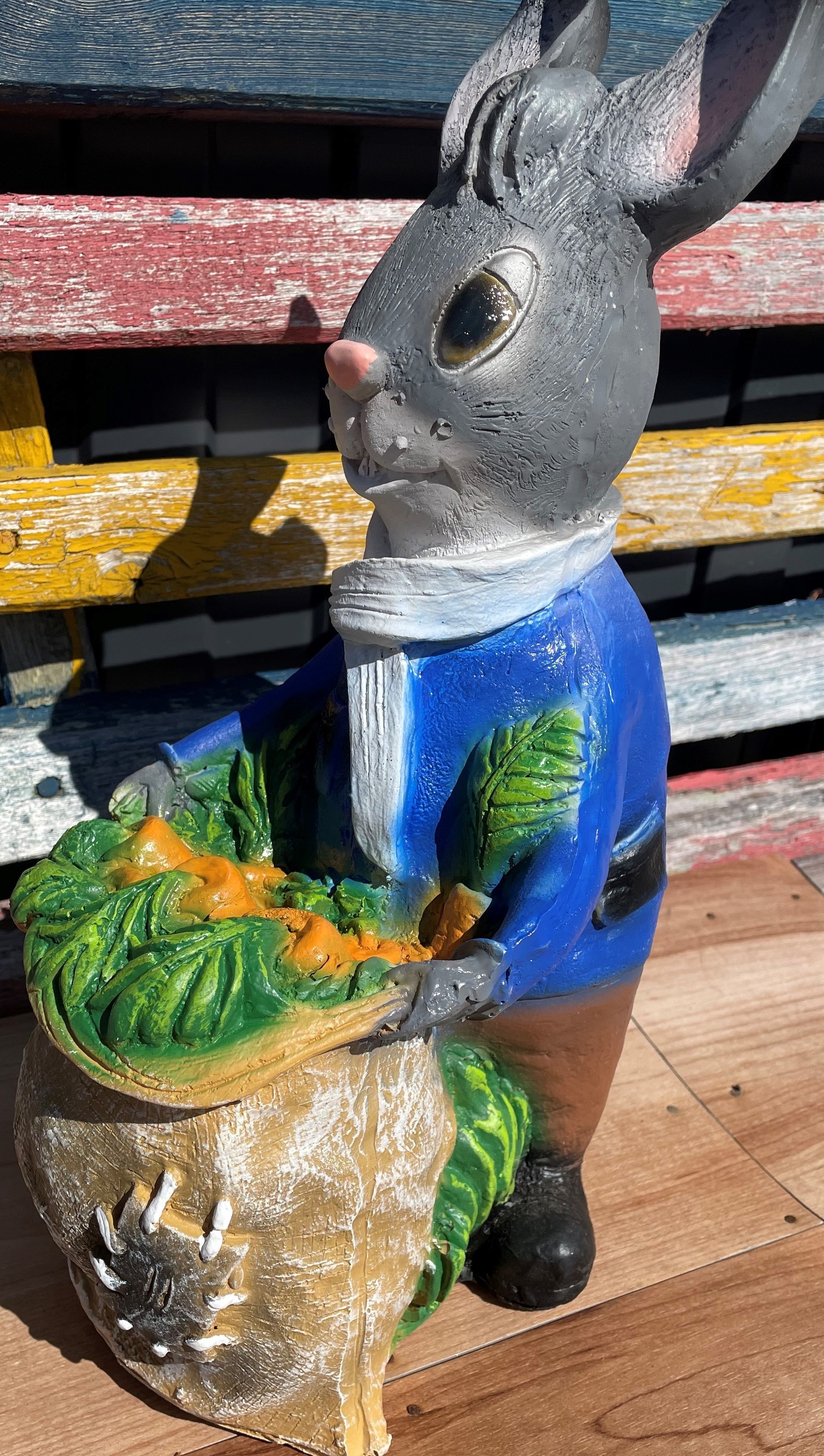 Фотография покупателя товара Садовая фигура "Заяц с мешком моркови" 20х15х38см - Фото 2