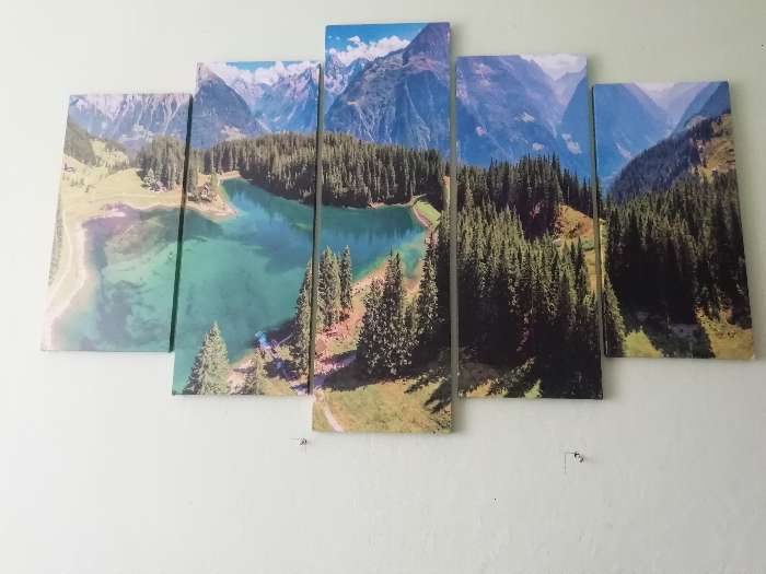 Фотография покупателя товара Модульная картина "Лесное озеро в горах" (2-25х50, 2-25х67, 25х80 см) 80х140 см