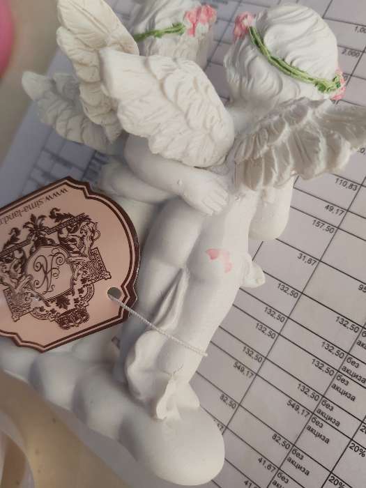 Фотография покупателя товара Сувенир полистоун "Ангелочки в розовых веночках с сердцем из роз" 10х8,5х5,5 см