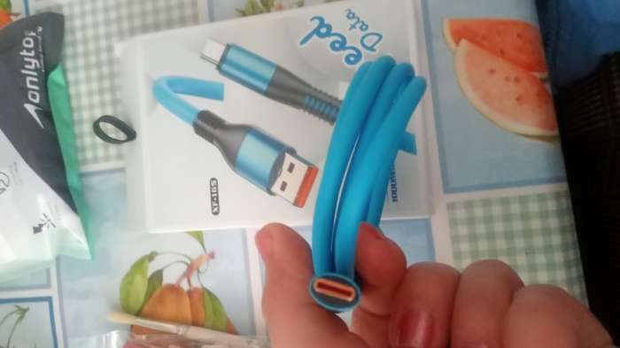 Фотография покупателя товара Кабель Type-C - USB, 5 A, оплётка TPE, утолщенный, 1 метр, синий
