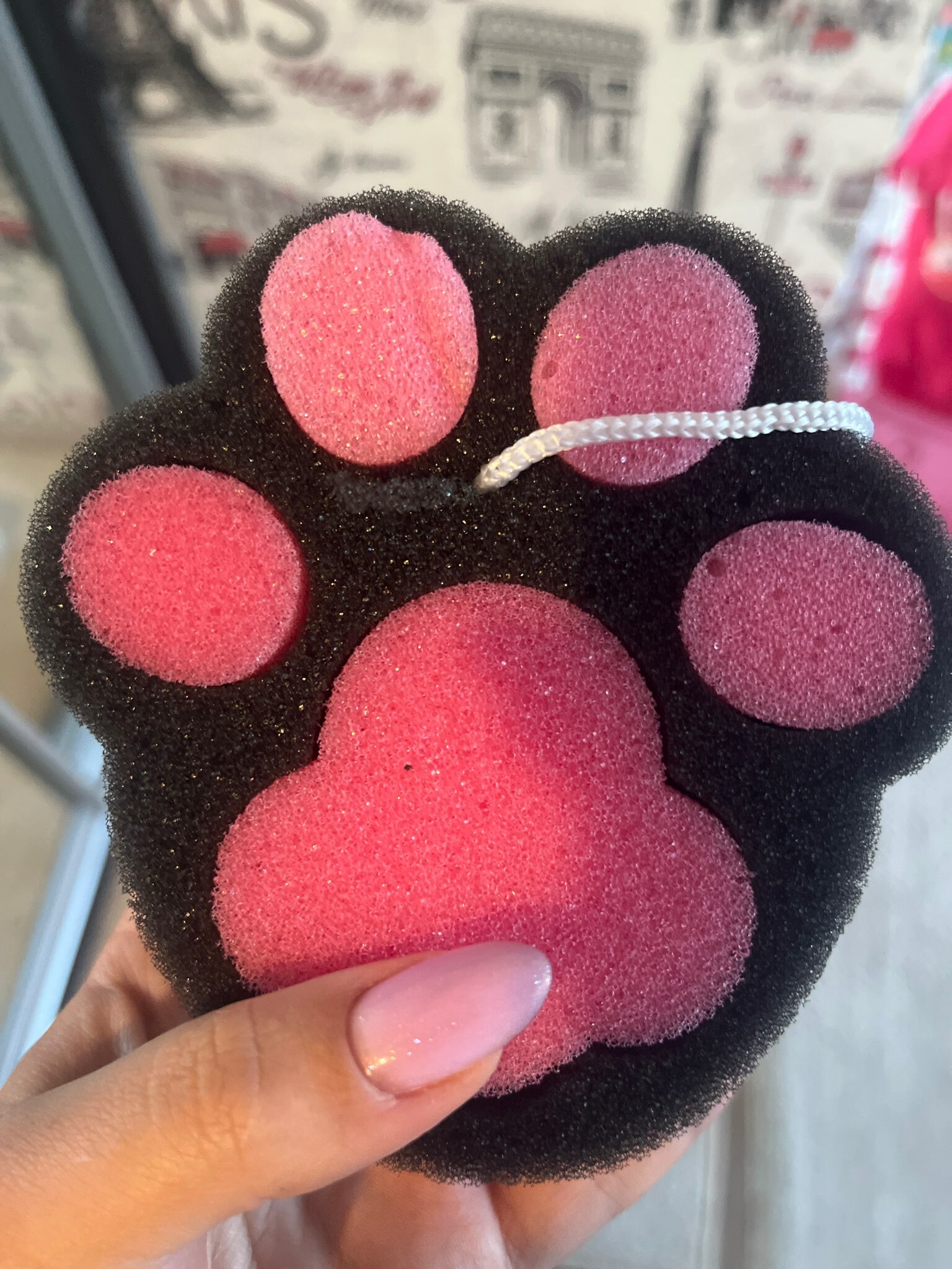 Фотография покупателя товара Губка для тела Доляна «Розовая пантера», детская, для купания, 10.8×10.9 см, цвет чёрный/розовый - Фото 1