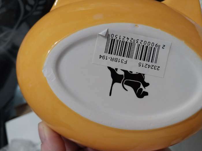 Фотография покупателя товара Миска керамическая овальная "Кошачья мордочка" 200 мл  14 х 12 х 3,5 см, жёлто-оранжевая
