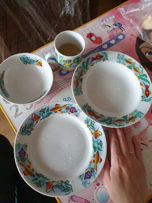 Фотография покупателя товара Набор посуды «Аквариум», 4 предмета: тарелка маленькая d=20 см, тарелка глубокая 200 мл, миска 350 мл