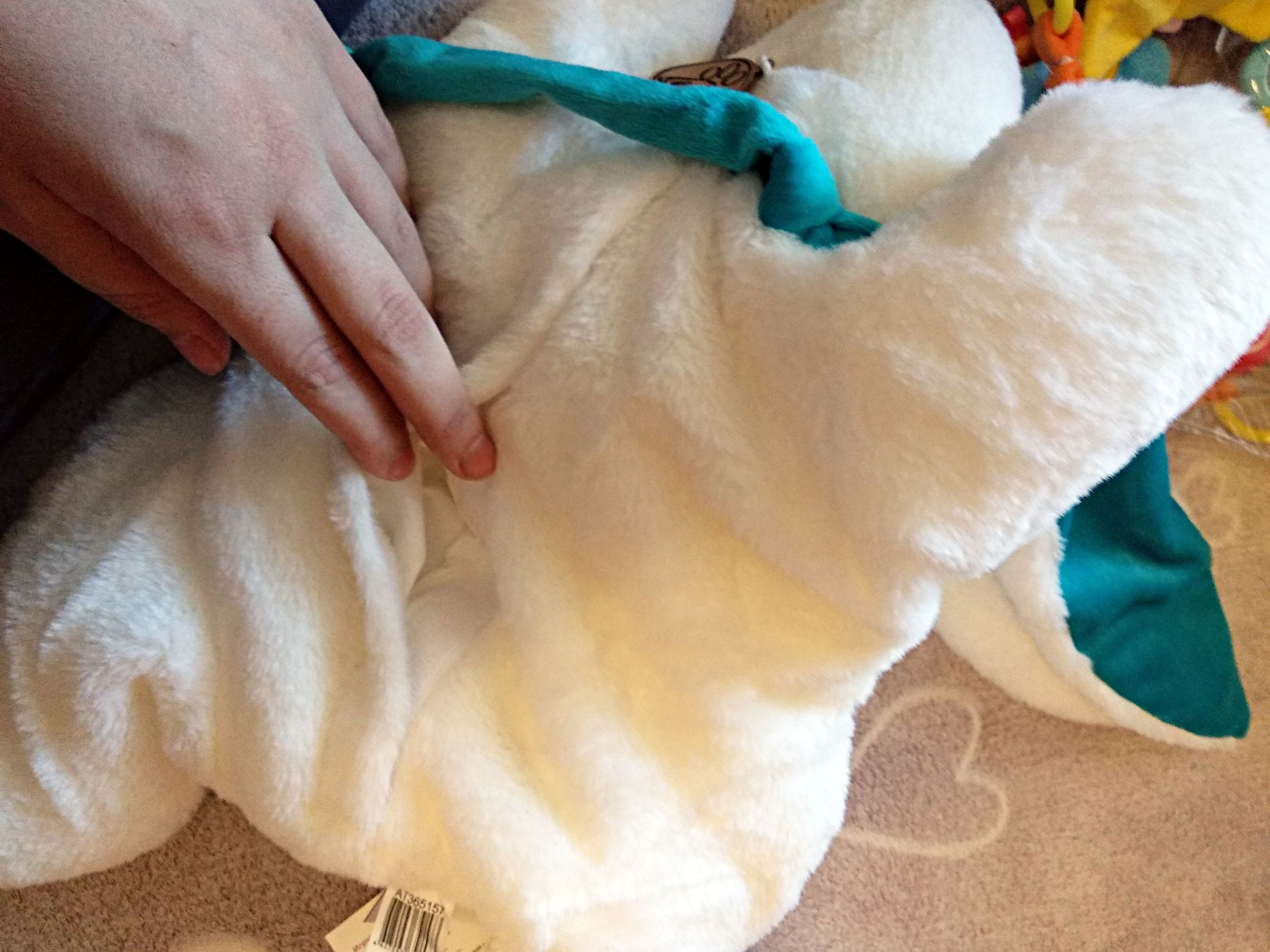 Фотография покупателя товара Мягкая игрушка «Кролик», цвет белый/бирюзовый, 45 см - Фото 2