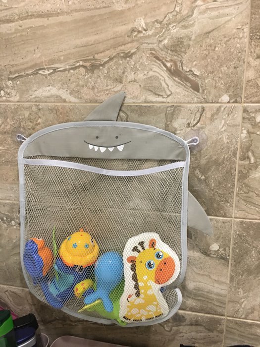 Фотография покупателя товара Сетка для хранения игрушек в ванной на присосках «Акула», цвет серый