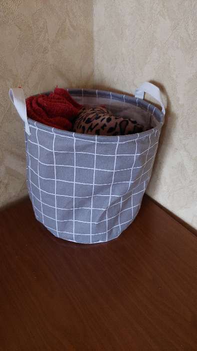 Фотография покупателя товара Корзина бельевая текстильная Доляна «Клетка», 30×30×30 см, цвет серый - Фото 1
