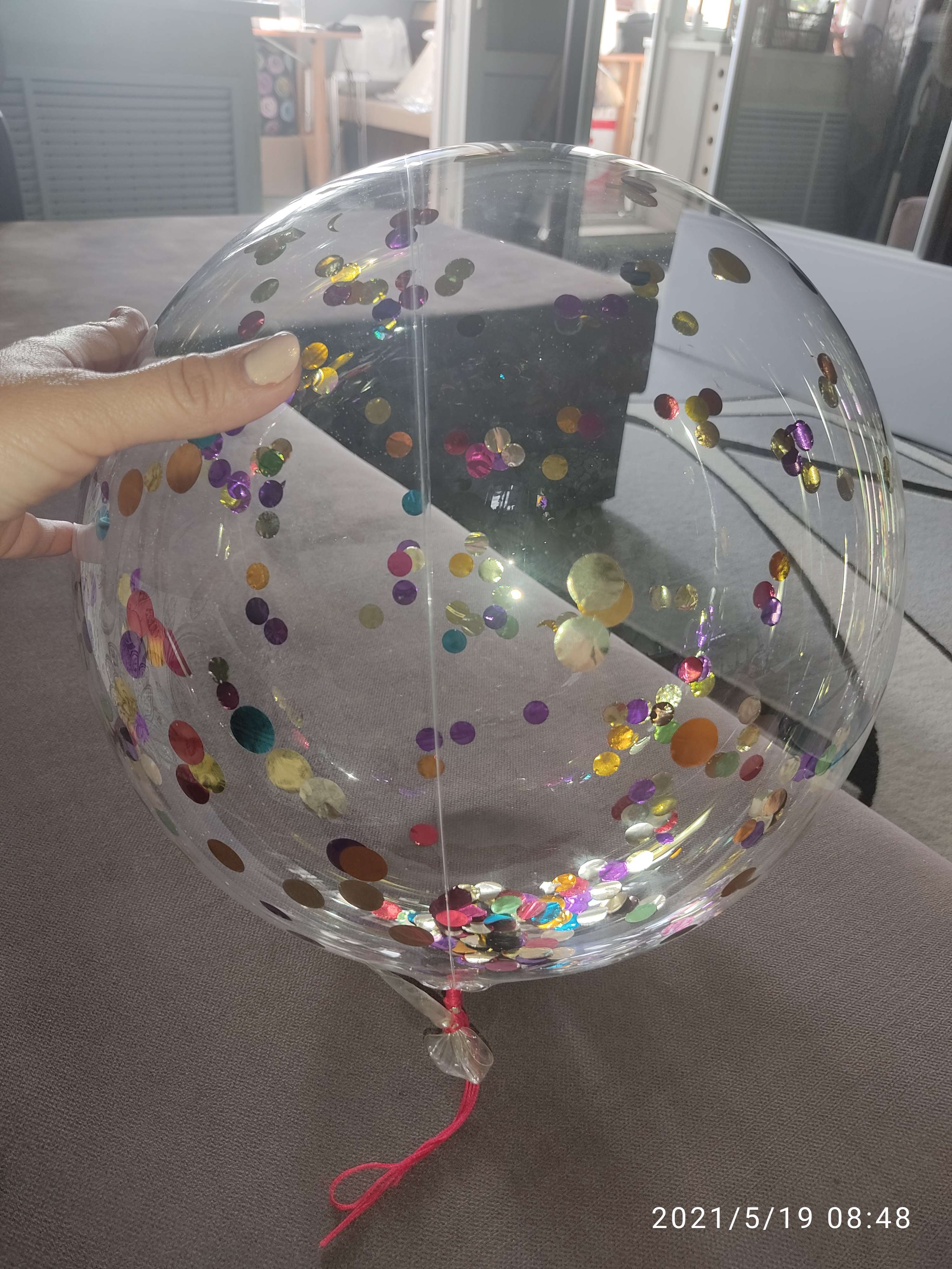 Фотография покупателя товара Шар воздушный 18" прозрачный, конфетти, круги золото - Фото 1