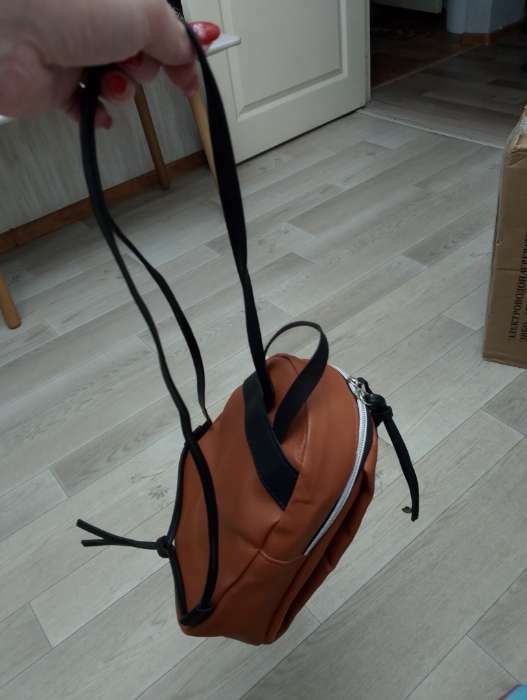 Фотография покупателя товара Мини-рюкзак женский из искусственной кожи на молнии, цвет коричневый - Фото 4
