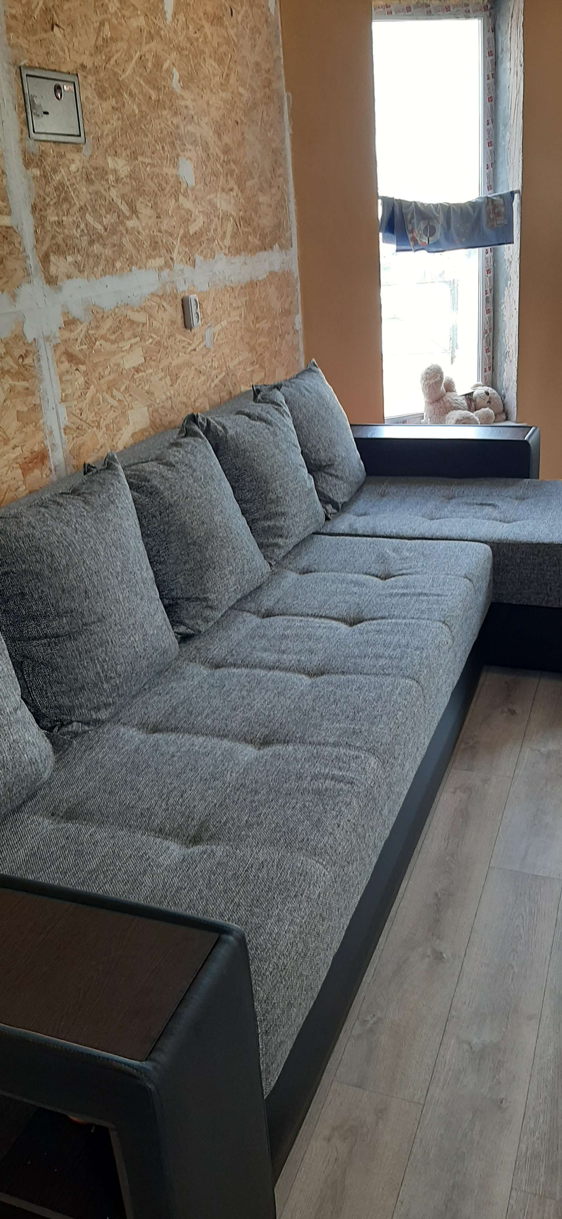 Фотография покупателя товара Угловой диван «Дубай», правый, механизм еврокнижка, рогожка / экокожа, цвет серый / белый - Фото 14