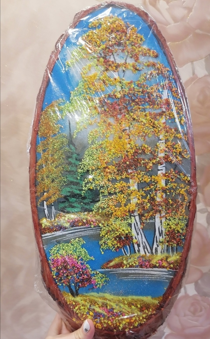 Фотография покупателя товара Панно на спиле "Осень", 45 см, каменная крошка, вертикальное, микс