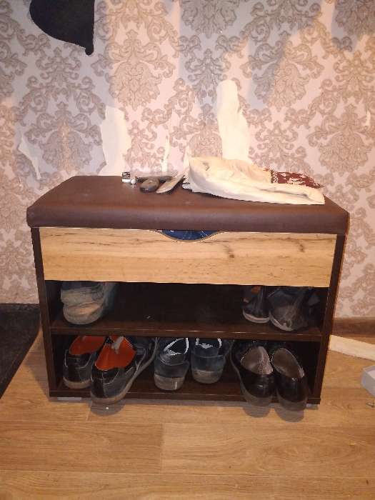 Фотография покупателя товара Тумба для обуви Лайт, 615х315х470, Венге/Дуб крафт золотой/Темно-коричневый кожзам
