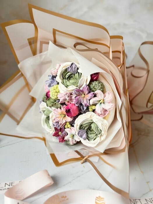 Фотография покупателя товара Пленка для цветов матовая, "Цветы с каймой", 58х58см, розовый - Фото 1