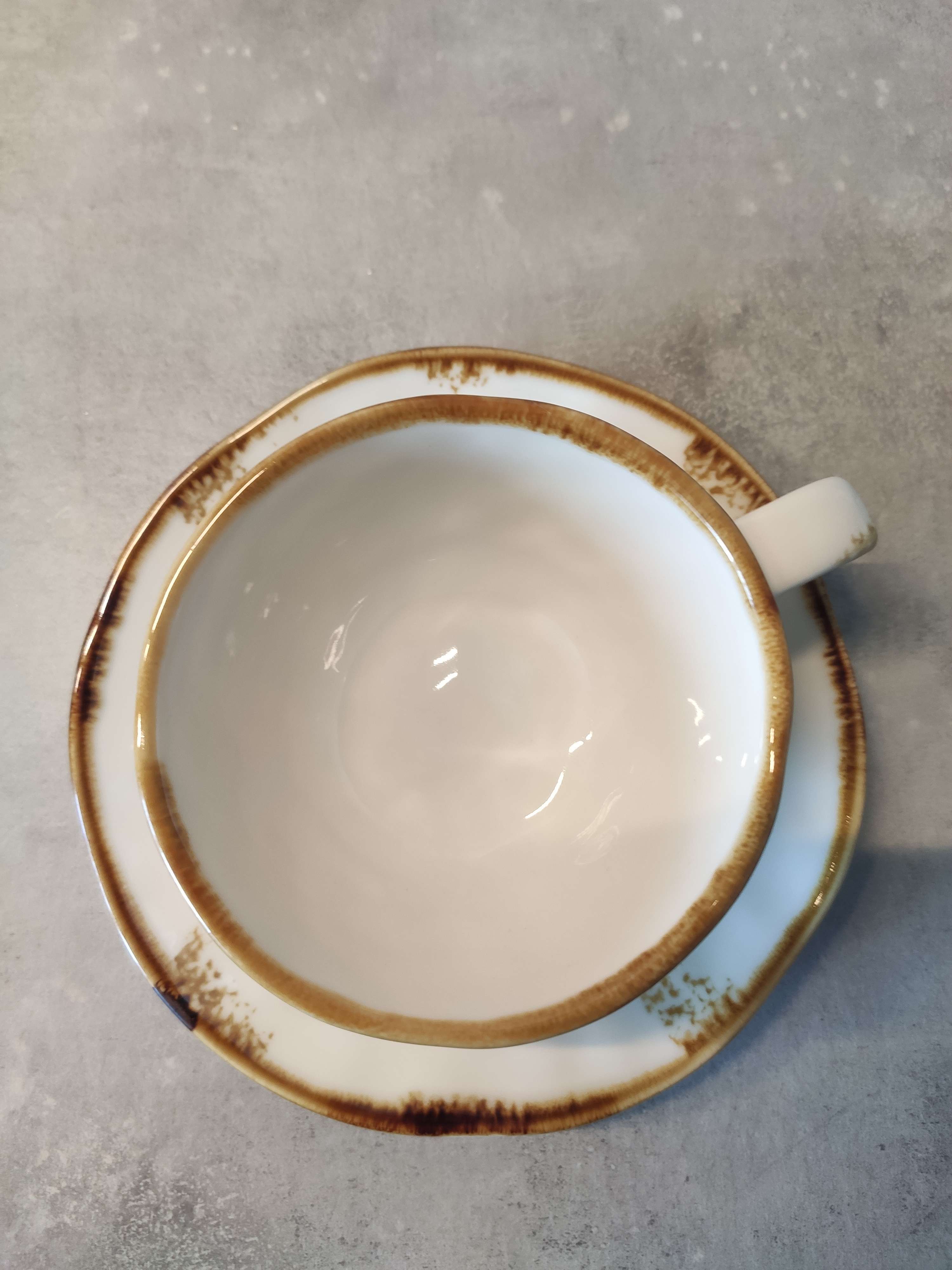 Фотография покупателя товара Чайная пара фарфоровая Доляна Organic Gold, 2 предмета: чашка 230 мл, блюдце d=16 см, цвет белый