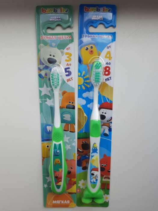 Фотография покупателя товара Зубная щётка детская Bambolina «МиМиМишки» мягкая, с подушечкой для чистки языка, 3-5 лет - Фото 1