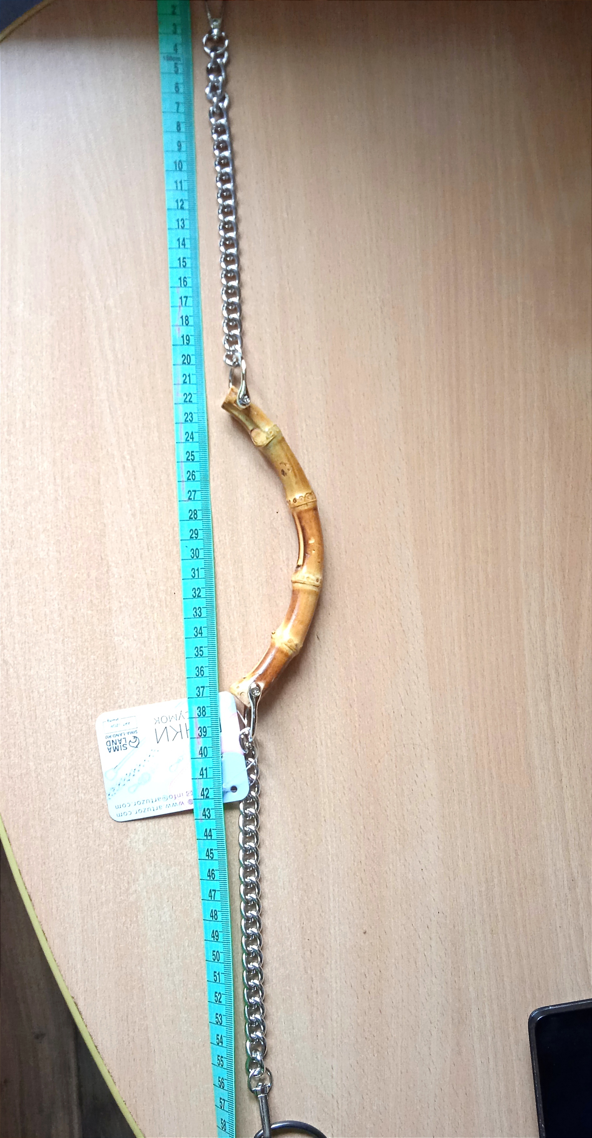 Фотография покупателя товара Ручка для сумки, бамбук, с цепочками и карабинами, 60 см, цвет золотой - Фото 1