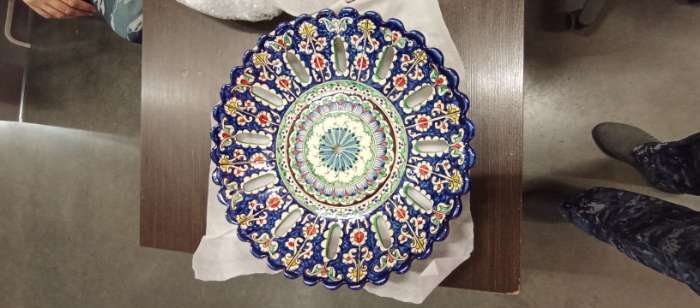 Фотография покупателя товара Фруктовница узбекская Риштанская Керамика «Цветы», 33×6 см, синяя - Фото 2