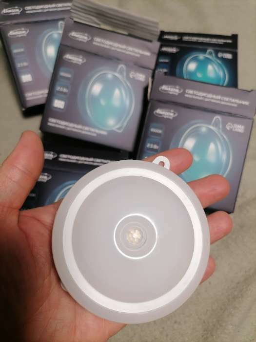 Фотография покупателя товара Светильник светодиодный с датчиком движения, 6LED, 2.5 Вт, от батареек 3хAAA, 3000К, свечение тёплое белое - Фото 1