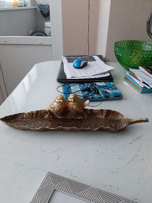 Фотография покупателя товара Подставка "Лист с птичками" золото 41х11х9см - Фото 1