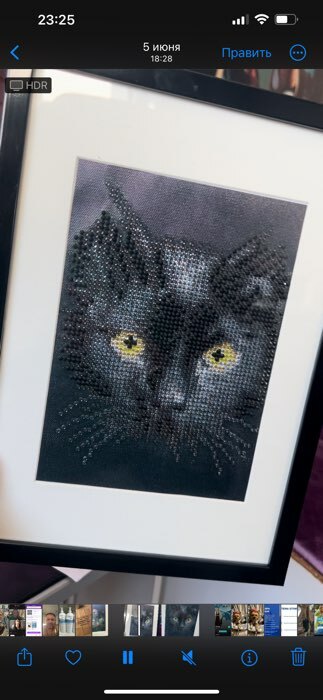 Фотография покупателя товара Алмазная мозаика с частичным заполнением на холсте «Чёрный кот», 15 х 21 см