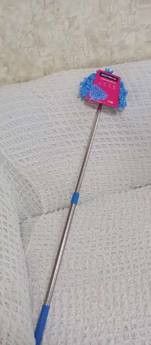 Фотография покупателя товара Окномойка с телескопической металлической ручкой Доляна, 14×16×54(86) см, поворотная головка, микрофибра, цвет синий - Фото 1