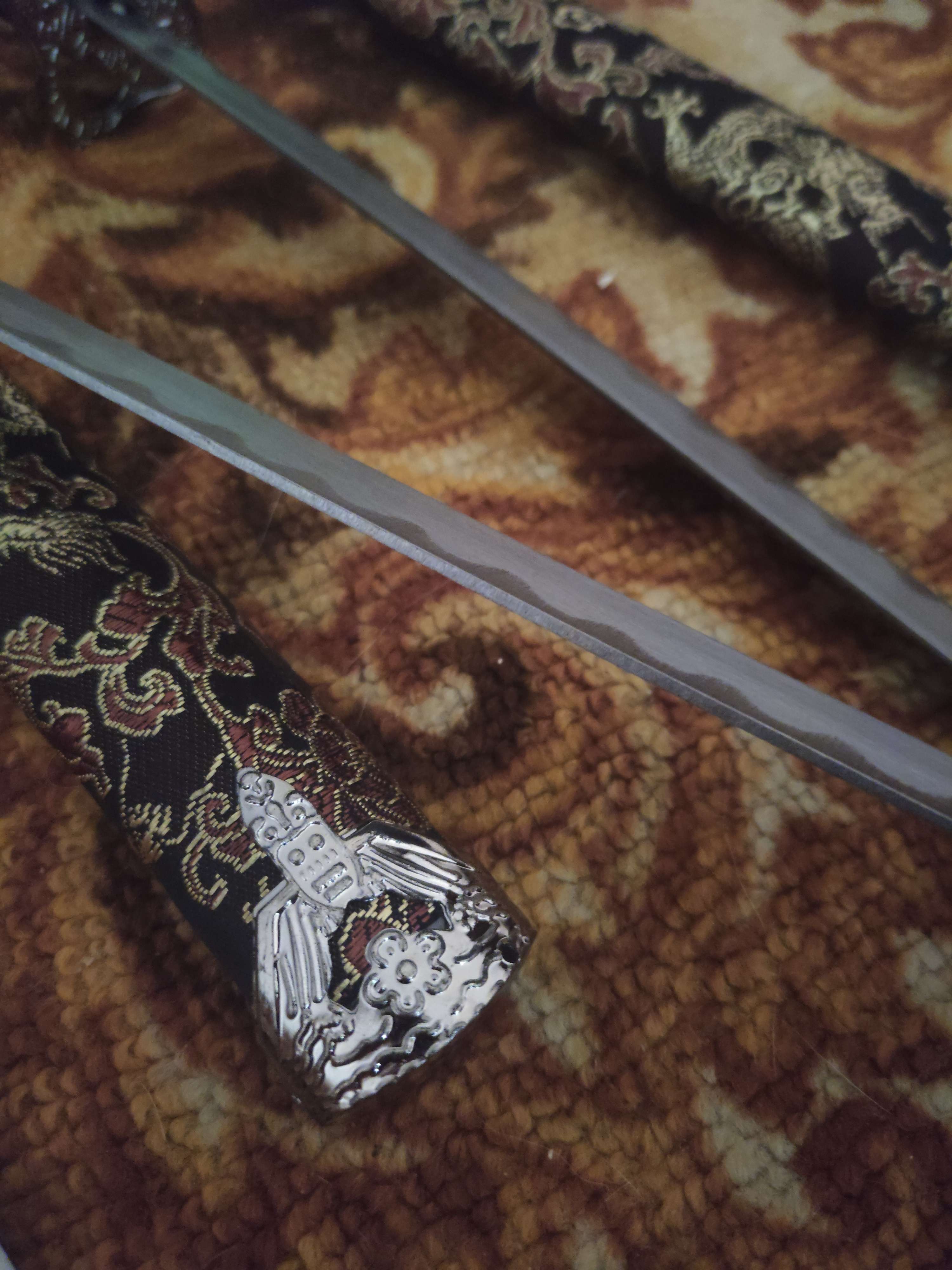 Фотография покупателя товара Сув. изделие катаны 3в1 на подставке, ножны ткань, драконы золото на черном 47/70/89см - Фото 3